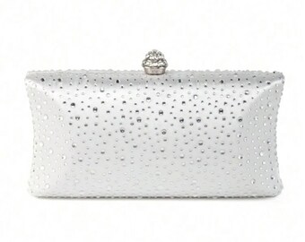 Bridal clutch for wedding bridal purse satin white diamond evening bag for bride rhinestone handbag for occasion