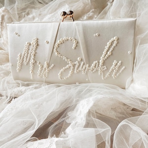 Perle Brauttasche Brauttasche personalisierte Brauttasche Perle benutzerdefinierte Brauthandtasche Kupplung für Braut Geldbeutel für Hochzeit Perlen Elfenbein