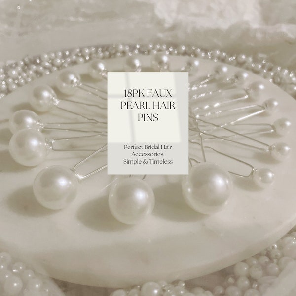 18pk of Bridal pearl hair pins dainty hair pins for wedding Updo pearl pins, bridesmaid hair pins