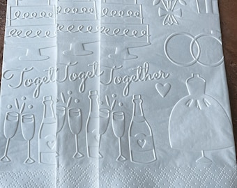 Serviettes en papier de mariage pour la fête de la mariée Serviettes pour l'enterrement de vie de jeune fille Vaisselle pour une réception de mariage Décoration de fête de petit-déjeuner de mariage en relief