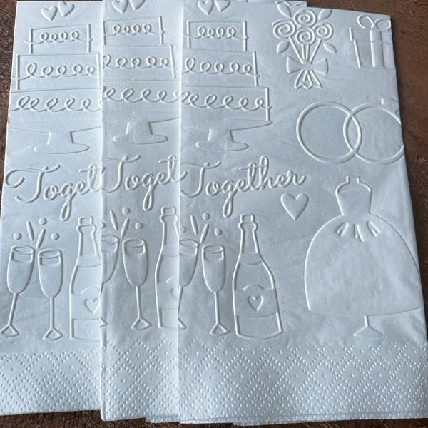 Serviettes en papier de mariage pour la fête de la mariée Serviettes pour l'enterrement de vie de jeune fille Vaisselle pour une réception de mariage Décoration de fête de petit-déjeuner de mariage en relief