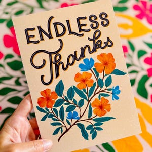 Endless Thanks Thank You Cards For Men Women, Fathers Day Mothers Day Greeting Card For Him Her, Original Floral Handmade Appreciation Card