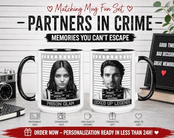 Custom Mugshot Photo Mug, Matching Mug Set, Personalized Gag Gift, Personalized Birthday Mug Present, Best Friend Funny Gift Idea