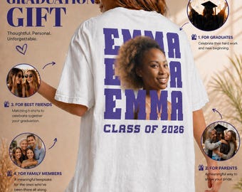 Personalized Graduation Photo T-Shirt, Class of 2026, Graduation Shirt Personalized, Graduation Gift, 2026 Senior High School Graduate Shirt