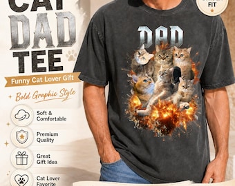 Custom Cat Dad Shirt Pet Face Shirt Comfort Colors® Cat Shirt Gift for Cat Dad Father's Day Cat Lover Mom Personalized Cat Birthday T-Shirt