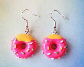 Pink donut earrings | Sugar sprinkle donuts | Foodie earrings | Cute cake earrings | Pastry chef gift | Baked goods | Iced glazed donuts