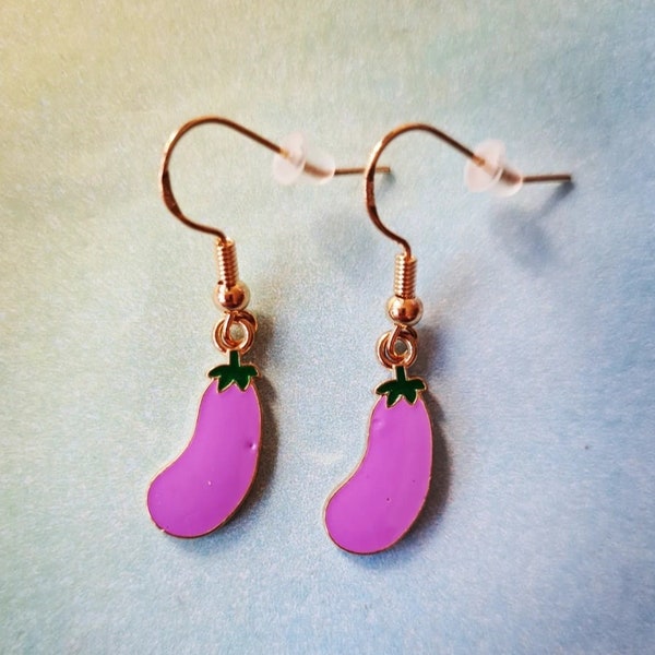 Eggplant emoji earrings | Aubergine earrings | Food jewellery | Novelty vegetable earrings | Miniature food jewellery | Funny cute gift