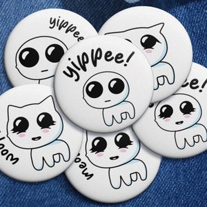 Pulsante pin creatura TBH / 6 opzioni / 1,25 pollici / Yippee, carino, triste, gatto, piccolo e trama / Consapevolezza dell&#39;autismo