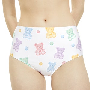Parte inferior de bikini de cintura alta con estampado de osito de peluche ABDL / Kawaii / Regresión de edad / Agere / Littlespace