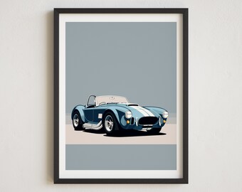 AC Cobra Poster Car Poster AC Cobra Car Print Automotive Wall Art Blue Stripe AC Cobra Office Print Car Enthusiast Gift For Him Gift For Man