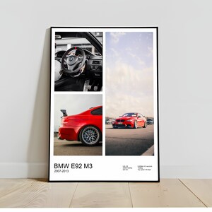 BMW M3 Poster, E92 M3 luxury Car Art Illustration for BMW garage, gift for bmw lover or M3 E92 owner, iconic German supercar photo, 2010 BMW