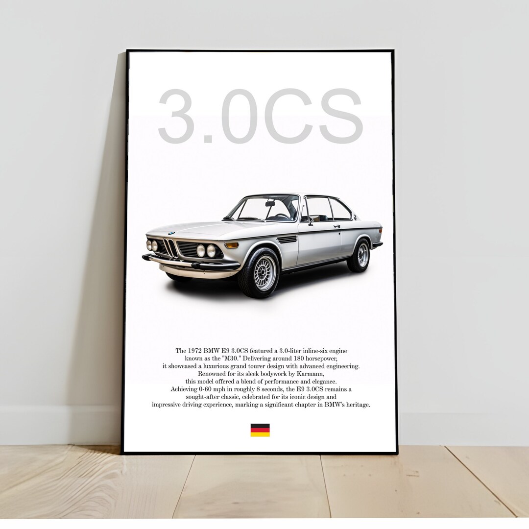 Poster Klassiker BMW E9 3.0CS BMW Garage or vintage BMW Fan Liebhaber bmw Home Decor