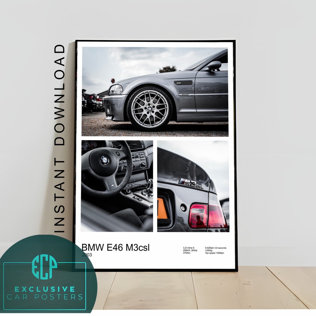 Printable Poster BMW E46 M3 Csl Wall Art Gift Poster BMW M Kids Room ...