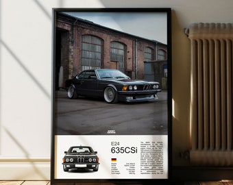 Póster clásico BMW 635 CSi, impresión de arte de pared de coche clásico alemán, arte de pared vintage de lujo, decoración automotriz bmw E24 635csi m6 impresión de coche de lujo