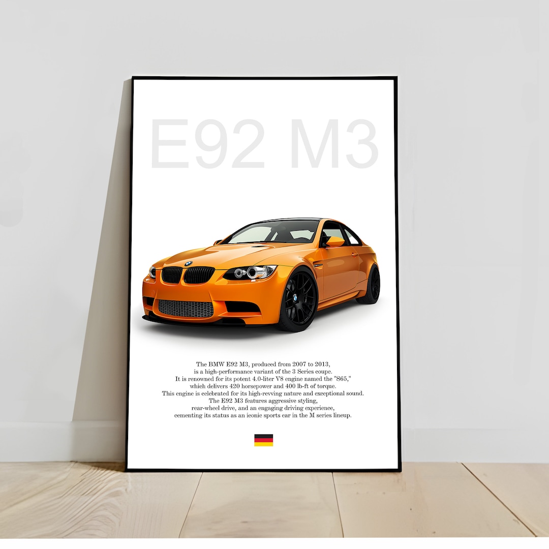 Poster BMW E92 M3 Coupe Poster Automotive Wall Art for Bmw Motorsport ...