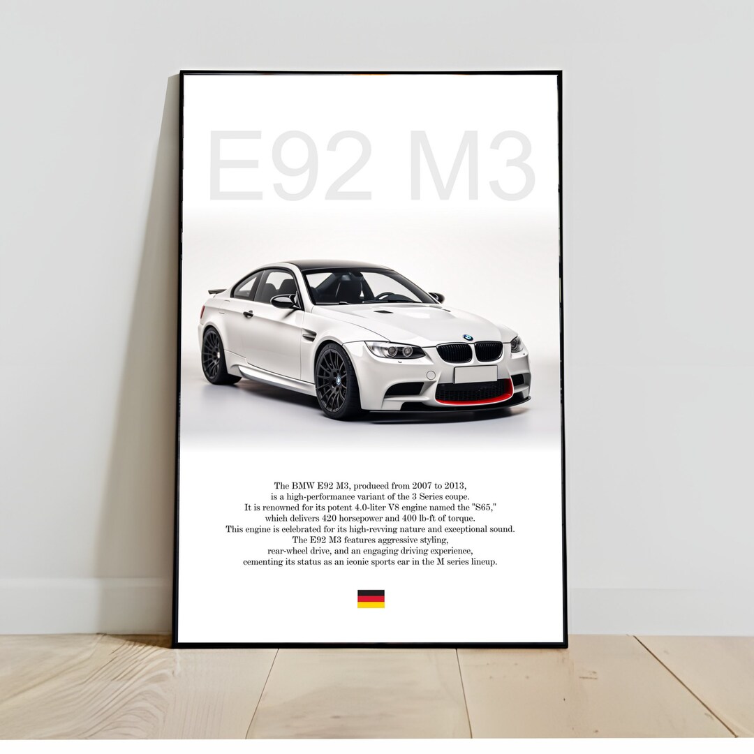 Poster BMW E92 M3 Coupe Poster Automotive Wall Art for Bmw Motorsport ...
