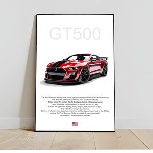 Poster Ford Mustang Shelby GT500 Print Car Art American Muscle Car Art ...