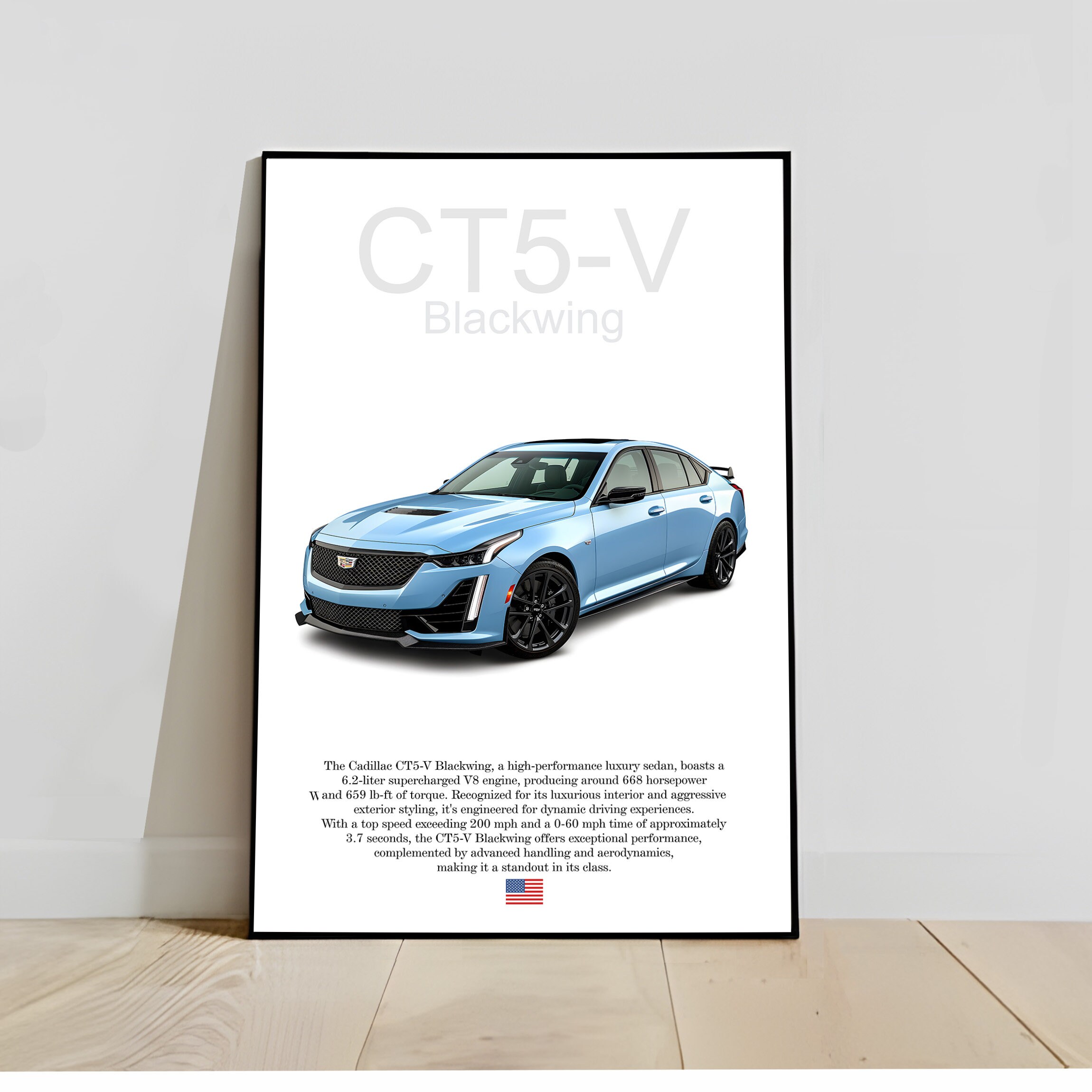 Cadillac Ct5v Blackwing Poster Print Luxury American Muscle Car Wall