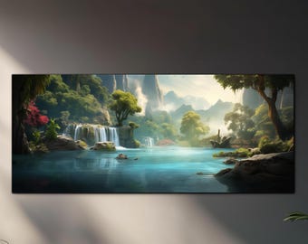 Landscape Wall Art-Waterfall Panoramic Tempered Glass Printing Wall Art-Modern Glass Wall Art-Large Glass Wall Art-Landscape Wall Decor Art
