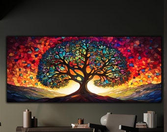 Tree of Life Stained Glass, Tempered Glass Wall Art, Glass Large Wall Art,Tree of Life Art, Modern Stained Glass, Panoramic Wall Decor,Gift