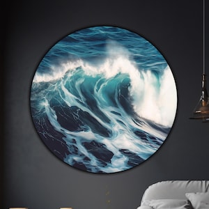 Ocean Wave Tempered Glass Round Wall Art, Ocean Wall Glass Art, Tempered Large Glass Wall Art, Housewarming Gift, Ocean Glass Printing Decor