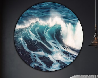 Ocean Wave Tempered Glass Round Wall Art, Ocean Wall Glass Art, Tempered Large Glass Wall Art, Housewarming Gift, Ocean Glass Printing Decor