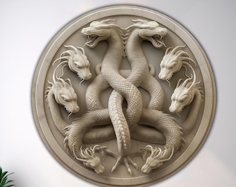 Hydra Mythological Serpent Round Tempered Glass with UV Printed Design for Unique Home Decoration