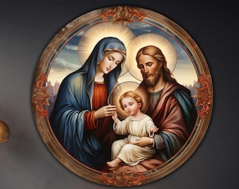 Virgin Mary And Jesus Tempered Glass Round Wall Art, Christ Wall Art,Jesus of Nazareth, Virgin Mary Glass Art, Glass Printing Wall Art Decor