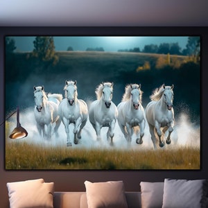 White Horses Wall Decor Art, Running Horses Glass Decor, Horse Glass Decor, Glass Print Wall Art, Canvas Wall Art, Modern Art,Room Decor Art