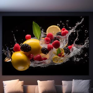 Fruits Splash Tempered Glass Wall Art, Glass Wall Decor, Kitchen Wall Art, Fruits Wall Art, Wall Hangings, Glass Printing Art, Home Decor