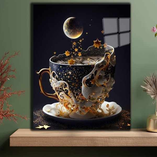 Arte de parede em vidro temperado - Decoração para casa, Decoração de parede para cozinha - Impressão em vidro - Arte de parede para cozinha, Tapeçarias de parede para café - Arte de parede para café, Presentes para ela,