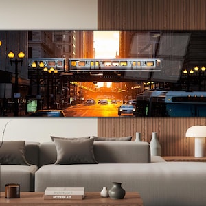 Sunset Panaromic Tempered Glass Wall Art-City View Wall Decor-Glass Printing-Wall Hangings-Francisco Wall Art-Rainy Night Artistic Painting