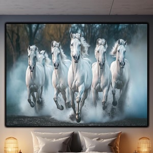 White Horses Wall Decor Art, Running Horses Glass Decor, Horse Glass Decor, Glass Print Wall Art, Canvas Wall Art, Modern Art,Room Decor Art