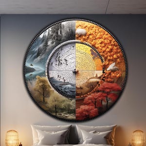 Four Seasons Tempered Glass Printing Wall Art-Stained Round Wall-Circle Wall Art-Tempered Glass-Glass Wall Decor-Abstract Glass Decor Arts