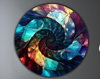 Gebrandschilderd gehard glas rond muurkunst decor, abstracte glazen muurschildering rond, huis muur decor, housewarming cadeau, gebrandschilderde wandkleden