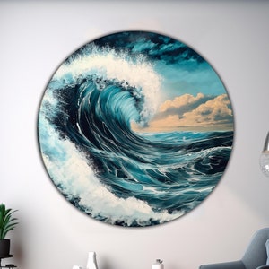 Ocean Wave Tempered Glass Round Wall Art, Ocean Wall Glass Art, Tempered Large Glass Wall Art, Housewarming Gift, Ocean Glass Printing Decor