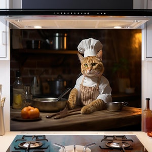 Dosseret en verre trempé chat orange, couvercle supérieur de cuisinière en verre chat, décoration murale de cuisine pour couvercle supérieur de cuisinière à gaz, couvercle de four dosseret de cuisine