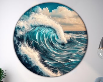 Ocean Wave Tempered Glass Round Wall Art, Ocean Wall Glass Art, Tempered Large Glass Wall Art, Housewarming Gift, Ocean Glass Printing Decor