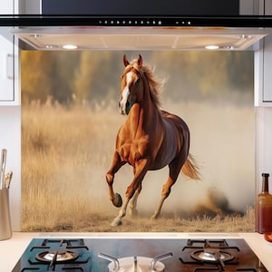 Horse Tempered Glass Backsplash Tiles-Animal Backsplash for Kitchen Horse Splashback Stove Back Cover-Sink Splashback Animal Wall Decor Art