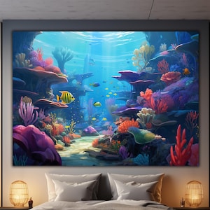 Aquarium Tempered Glass Decor, Underwater Printing, Fishes Wall Art Glass, Animal Wall Glass, Sea Coral Art,Glass Printing,Glass Wall Arts