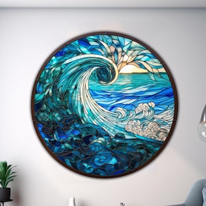 Ocean Tempered Glass Wall Art- Round Wall Art Gift- Circle Wall Art- Tempered Glass Wall Decor Art- Sea Waves wall art- Wave Vortex Wall Art