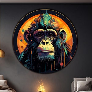 Monkey Round Tempered Glass Wall Art, Glass Printing, Large Glass Wall Art, Wall Hangings, Abstract Monkey Art, Banksy Art,Monkey Print Gift