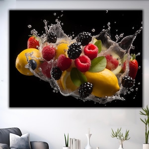 Fruits Splash Tempered Glass Wall Art, Glass Wall Decor, Kitchen Wall Art, Fruits Wall Art, Wall Hangings, Glass Printing Art, Home Decor