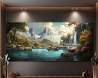 Landscape Wall Art-Waterfall Panoramic Tempered Glass Printing Wall Art-Modern Glass Wall Art-Large Glass Wall Art-Landscape Wall Decor Art