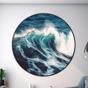 Ocean Wave Tempered Glass Round Wall Art, Ocean Wall Glass Art, Tempered Large Glass Wall Art, Housewarming Gift, Ocean Glass Printing Decor