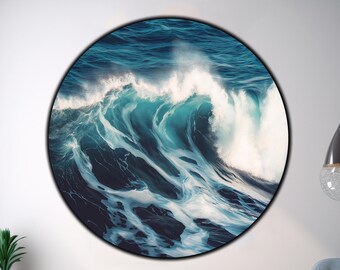 Ocean Wave Tempered Glass Round Wall Art, Ocean Wall Glass Art, Tempered Large Glass Wall Art, Housewarming Gift, Ocean Glass Printing Decor