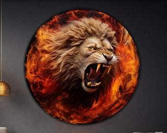 Abstract Lion Round Tempered Glass Wall Art, Lion Colorful Round Wall Glass Art, Lion Wall Decor, Animal Lion Wall Art, Wild Animal Decors
