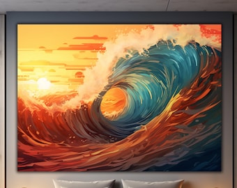 Stained Ocean Tempered Glass, Ocean Wall Glass Art, Tempered Large Glass Wall Art, Housewarming Gift, Ocean Wall Decor, Glass Arts Printing