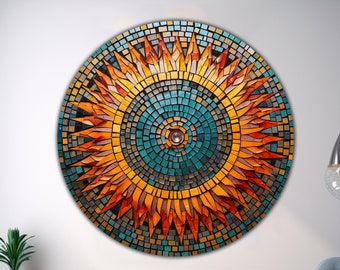 Mosaic Stained Tempered Glass Round Wall Decor, Durable Mosaic Glass Home Wall Decor Gift, Colorful Wall Hanging Round, Outdoor Weatherproof