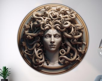 Medusa Round Tempered Glass Print with Intricate Mythic Goddess Design